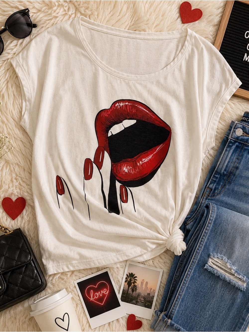 SUMMER Stylish White and Red Graphic Women's Top